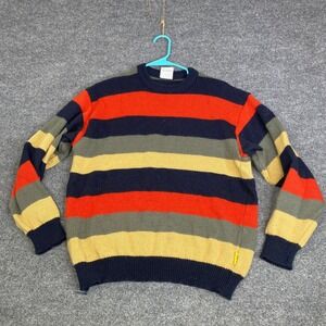Ken Done Australia Pure New Wool Striped Sweater Mens Medium Crewneck Knit VTG